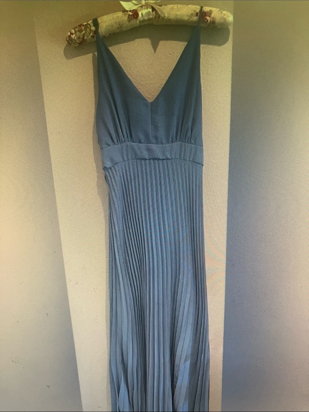 Spaghetti Strap Sky Blue Pleated Maxi Dress